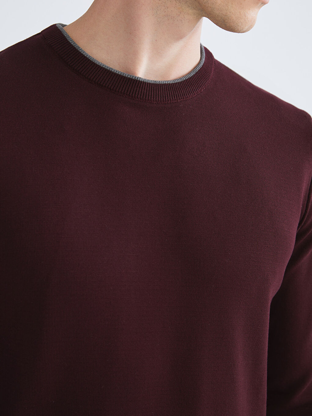 Bordo Bisiklet Yaka Erkek Triko Kazak-2