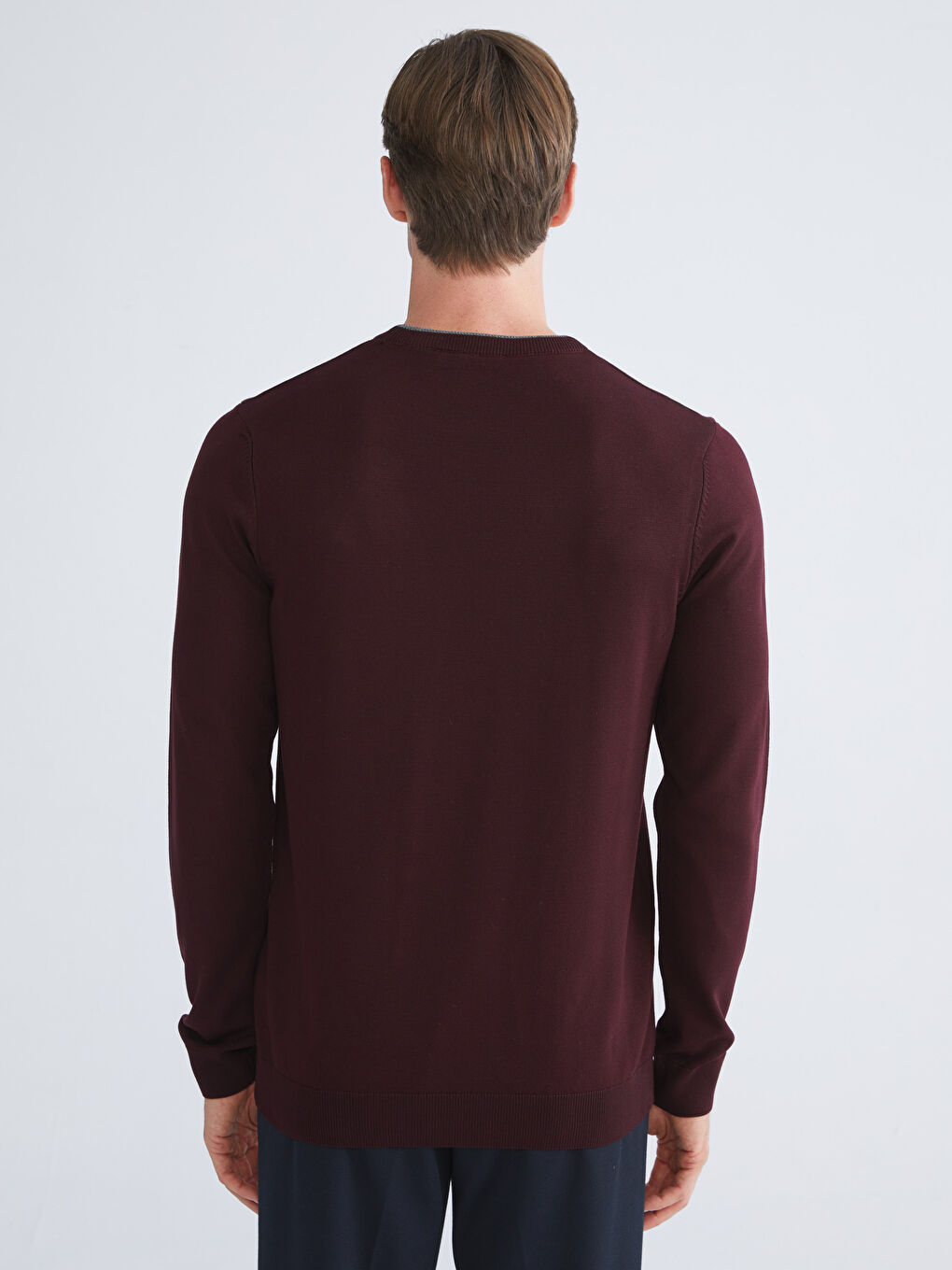 Bordo Bisiklet Yaka Erkek Triko Kazak-3