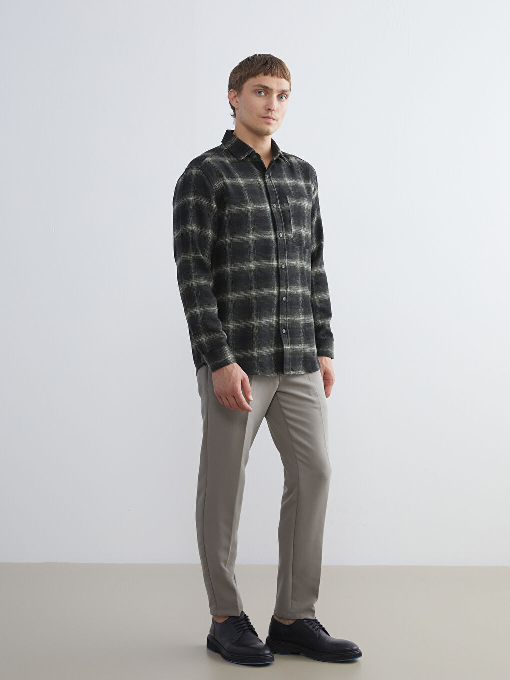 Regular Fit Long Sleeve Plaid Men's Flannel Shirt-1