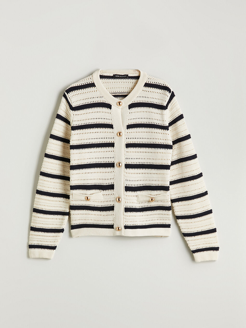 LCW Modest Crew Neck Striped Women's Knitwear Cardigan -W5GF41Z8-LGS