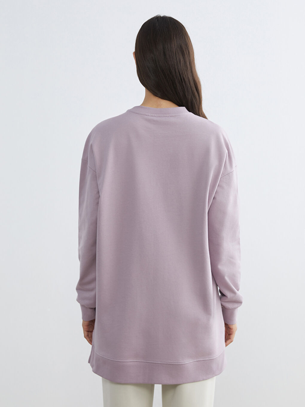 Lila Çiçekli Oversize Kadın Sweatshirt Tunik-3