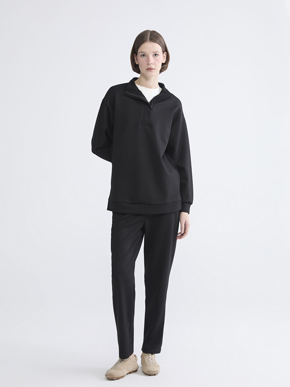 تونيك كنزة رياضية بياقة قمعية للسيدات-1