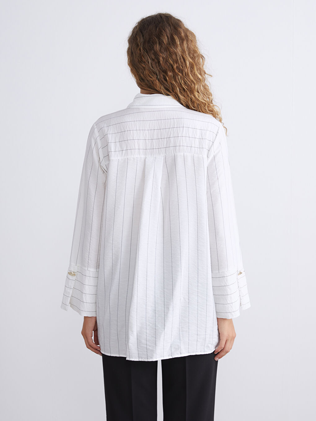 Siyah Büyük Beden Çizgili Kadın Gömlek Tunik-4