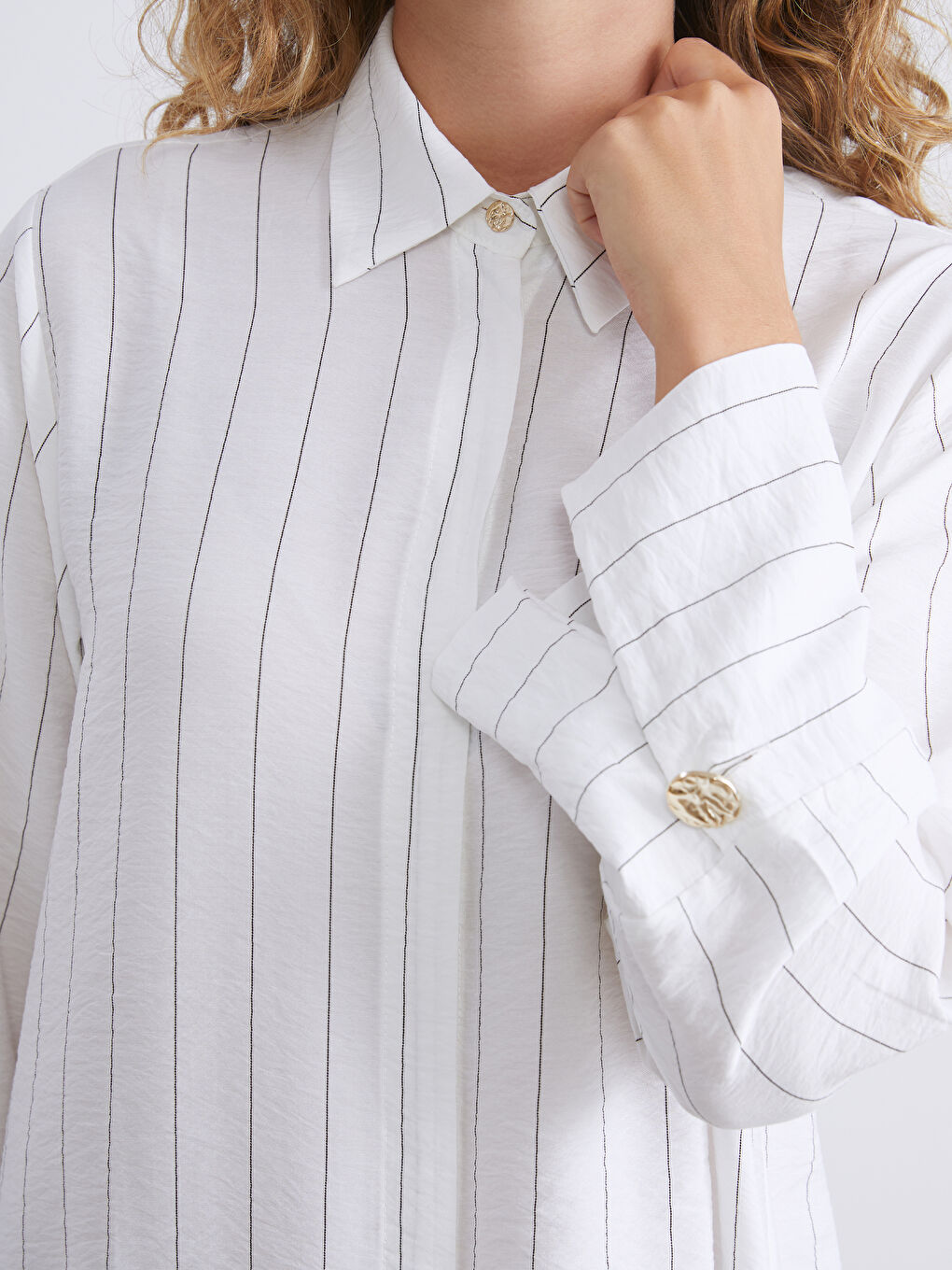 Siyah Büyük Beden Çizgili Kadın Gömlek Tunik-5