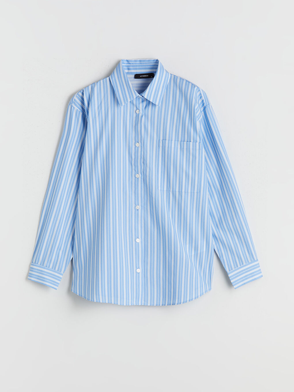 Mavi Çizgili Oversize Poplin Kadın Gömlek-4