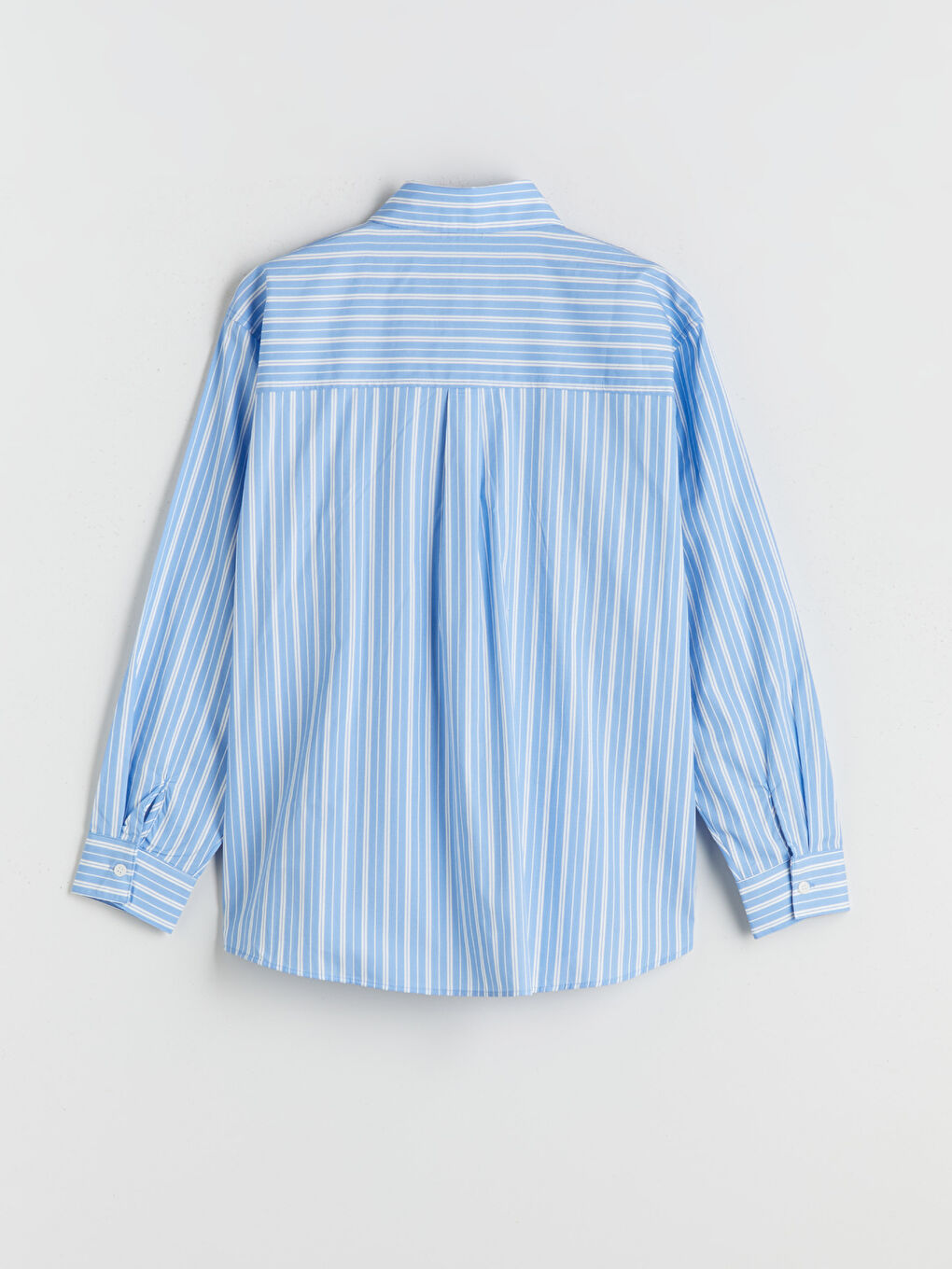 Mavi Çizgili Oversize Poplin Kadın Gömlek-5