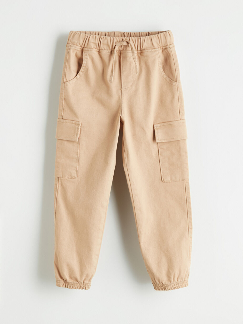 Bej Beli Lastikli Kız Çocuk Kargo Jogger Pantolon