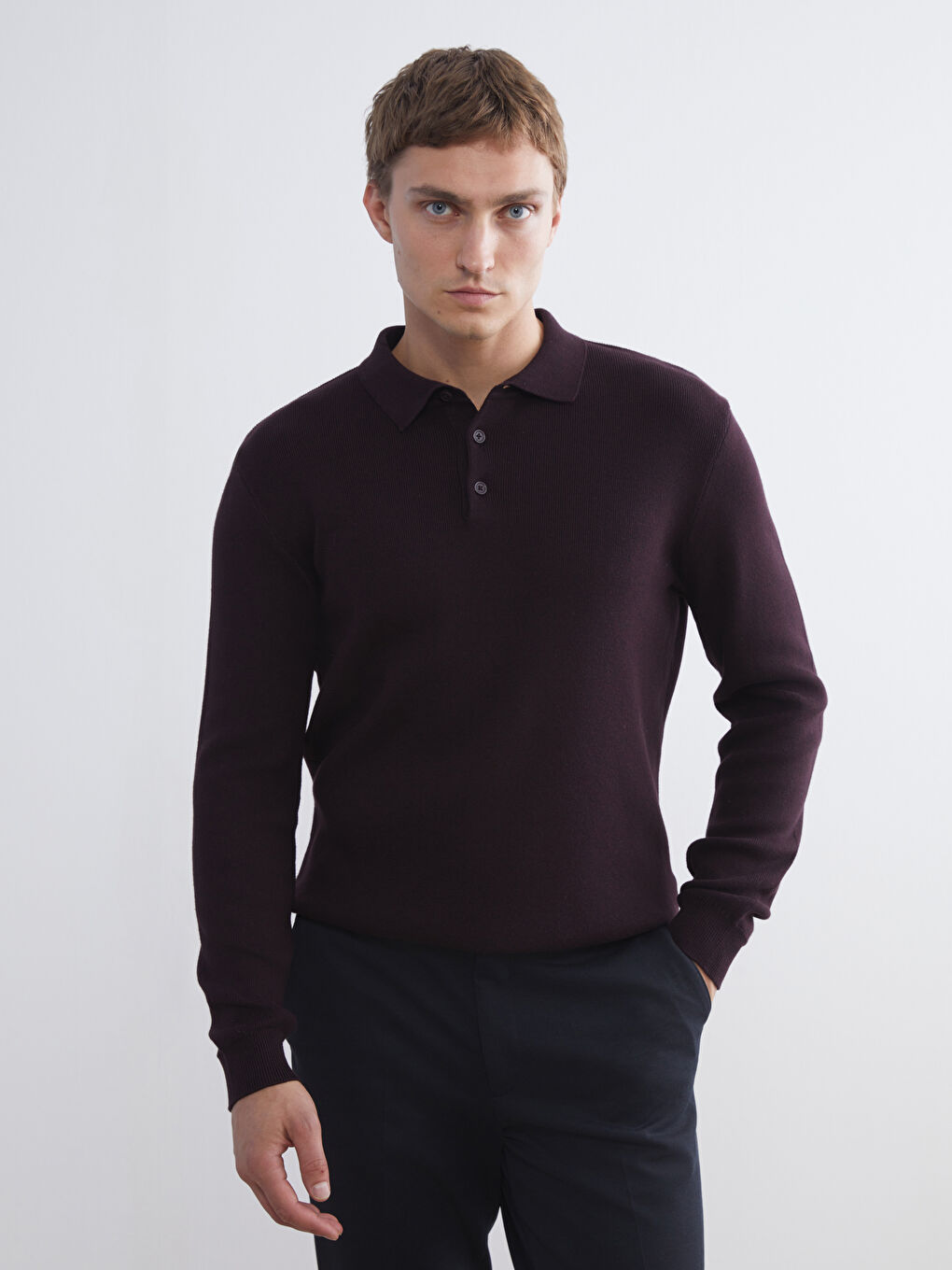 Standard Size Polo Collar Men's Sweater