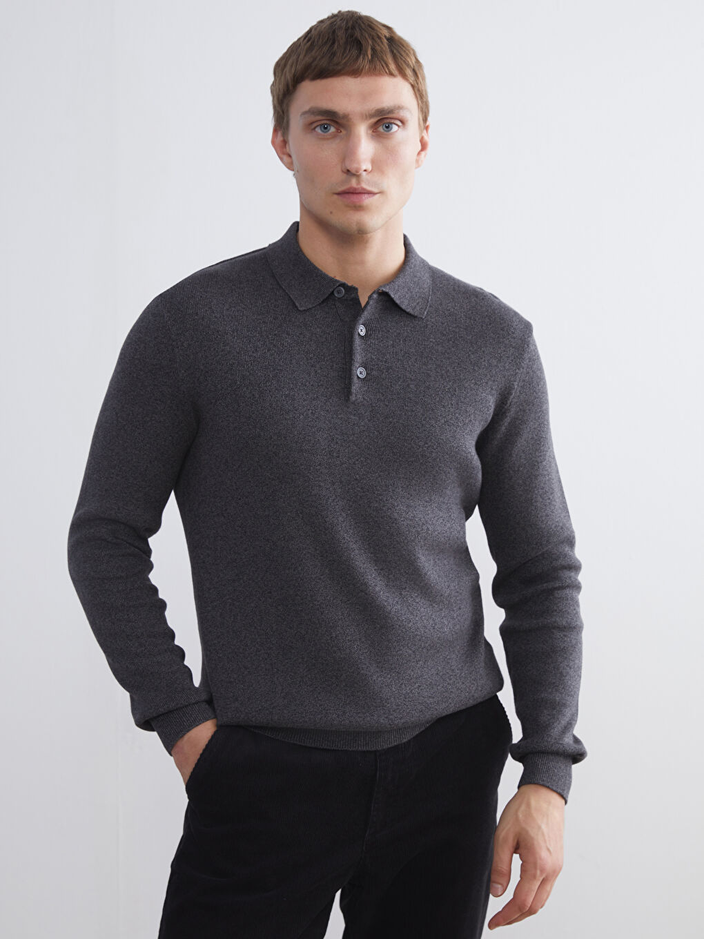 Standard Size Polo Collar Men's Sweater
