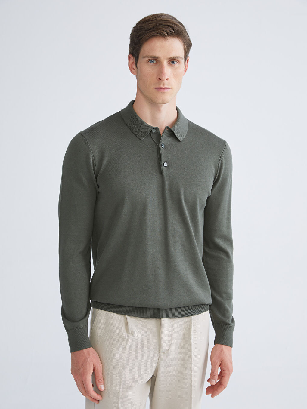 Yeşil Polo Yaka Erkek Triko Kazak