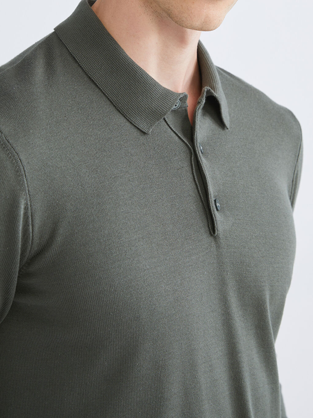 Yeşil Polo Yaka Erkek Triko Kazak-2