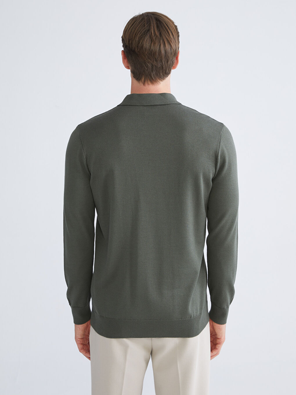 Yeşil Polo Yaka Erkek Triko Kazak-3