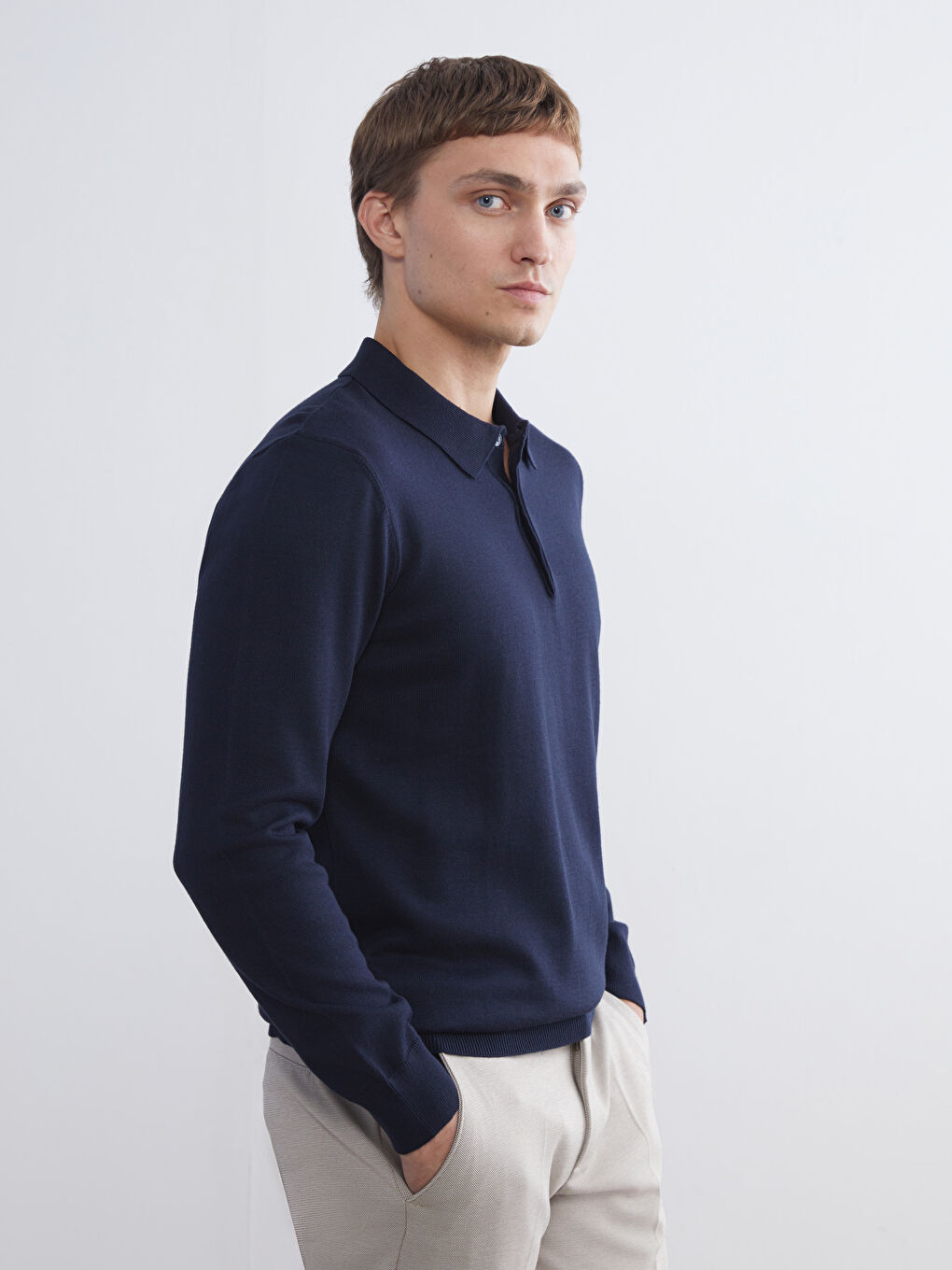 Lacivert Polo Yaka Erkek Triko Kazak