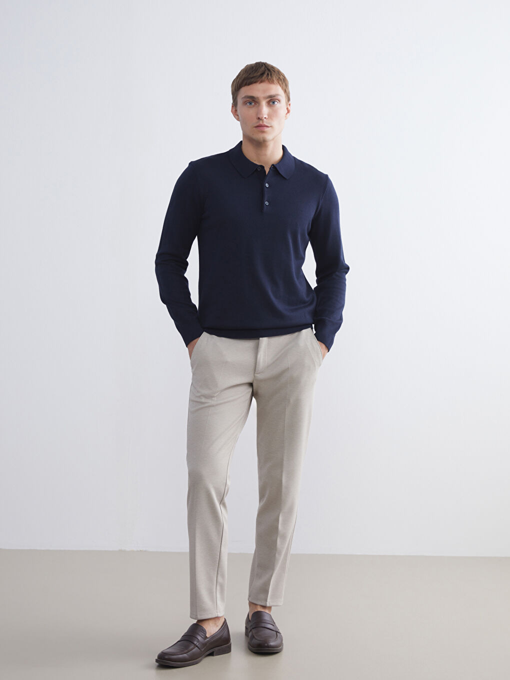 Lacivert Polo Yaka Erkek Triko Kazak-1