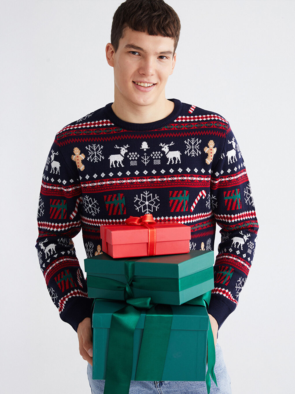 Crew Neck New Year Themed Men's Knit Sweater