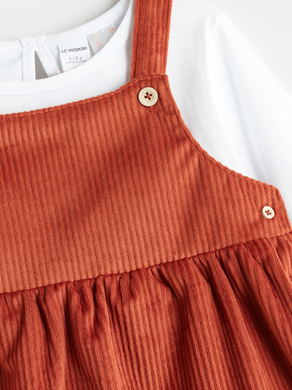 Turuncu Bisiklet Yaka Basic Kız Çocuk Tişört ve Salopet-1