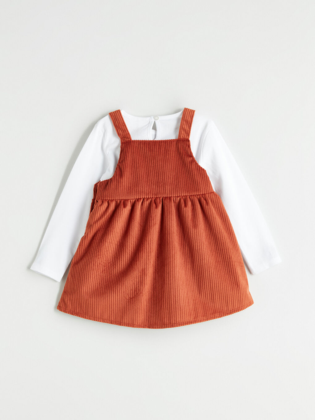 Turuncu Bisiklet Yaka Basic Kız Çocuk Tişört ve Salopet-2