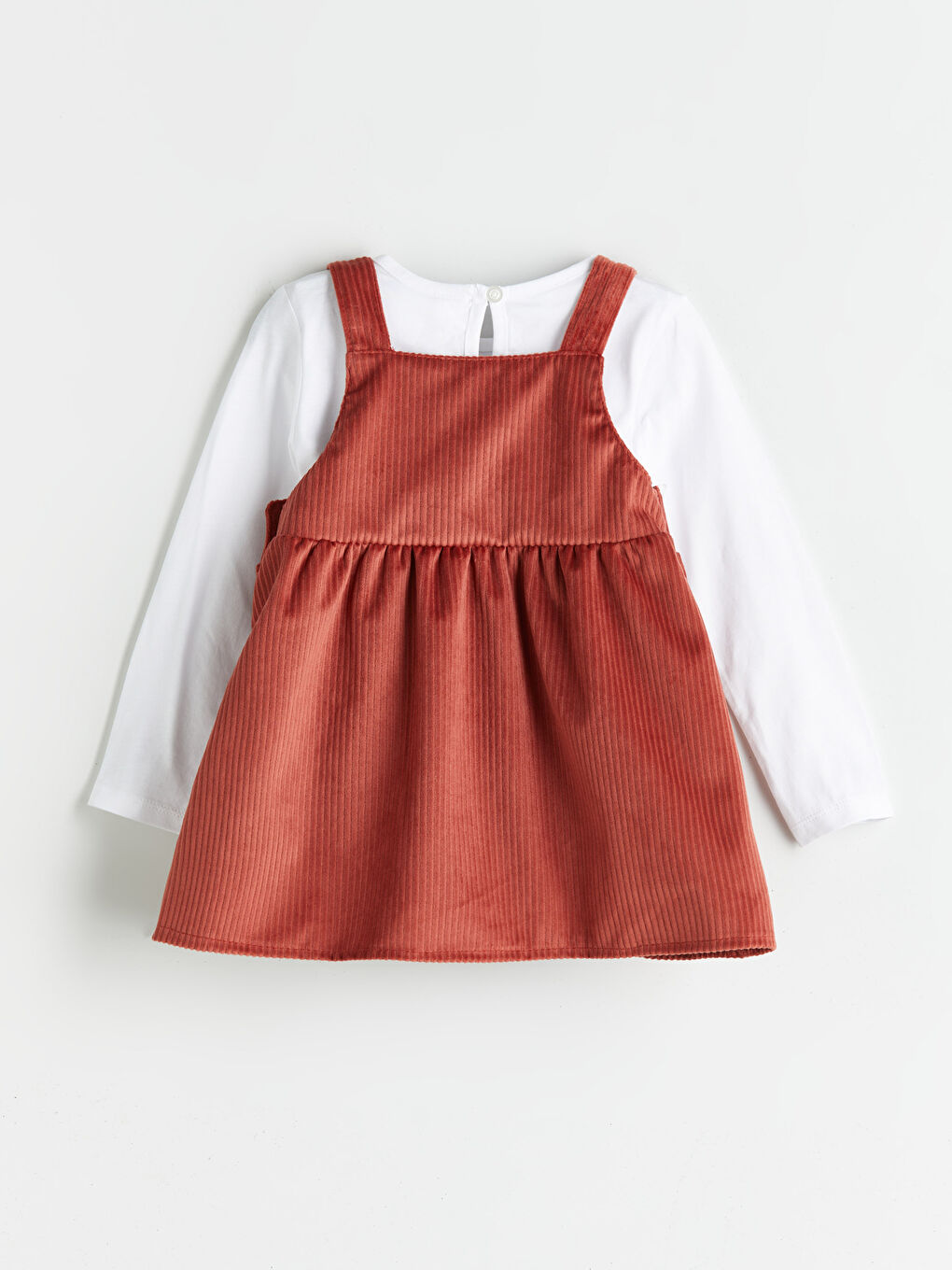 Kahverengi Bisiklet Yaka Basic Kız Çocuk Tişört ve Salopet-1