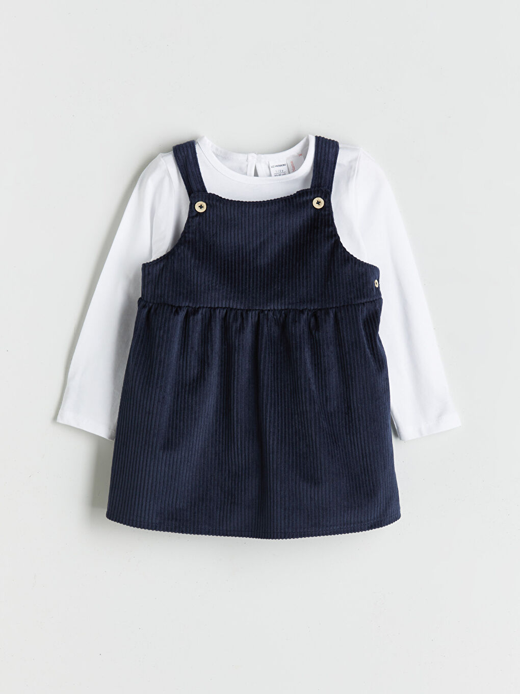 Lacivert Bisiklet Yaka Basic Kız Çocuk Tişört ve Salopet