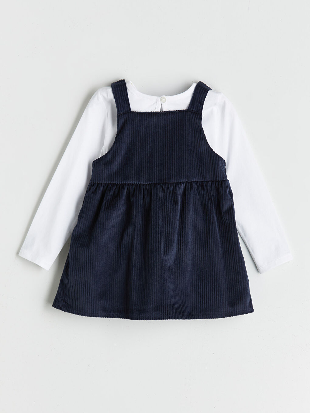 Lacivert Bisiklet Yaka Basic Kız Çocuk Tişört ve Salopet-1