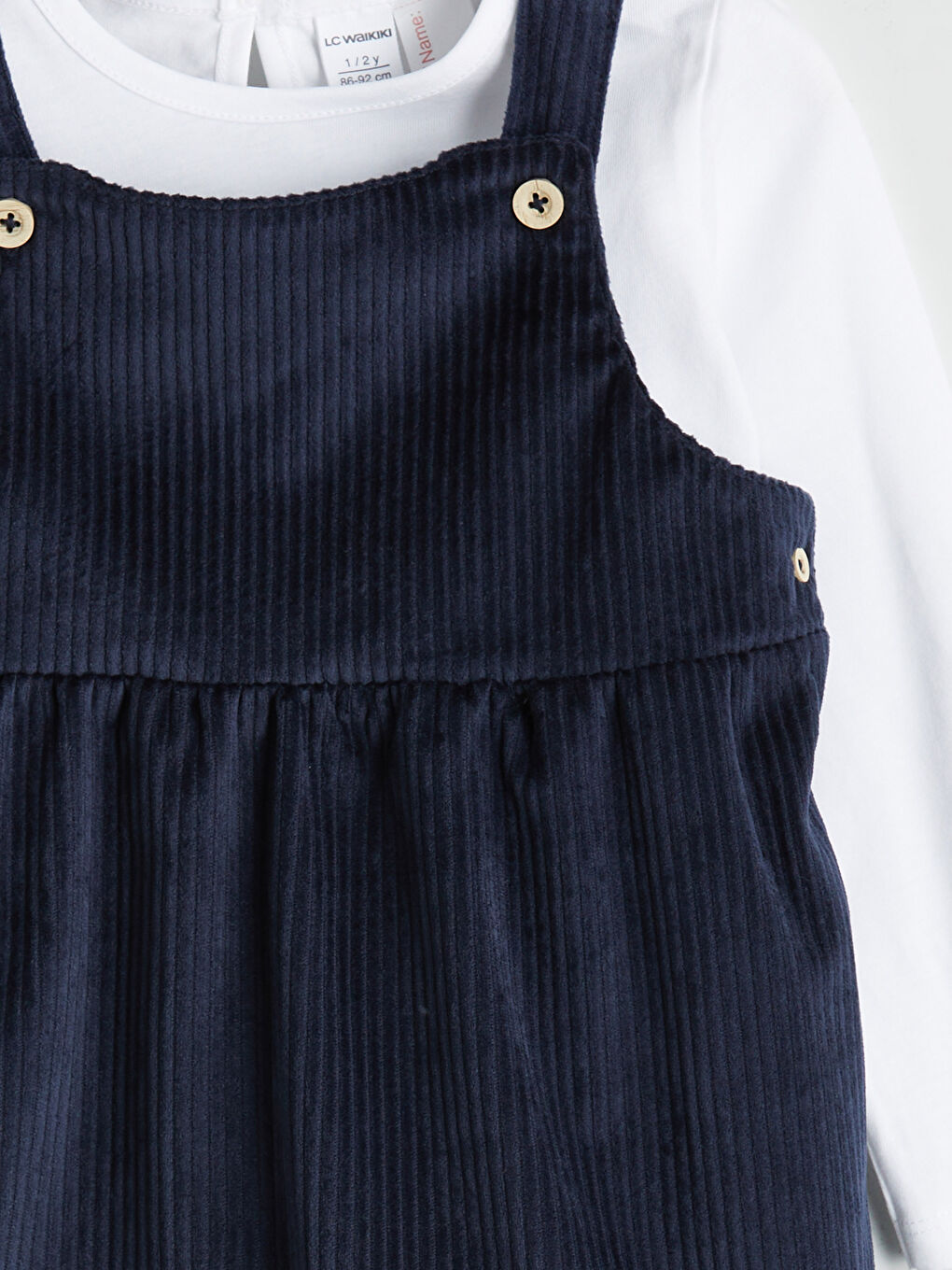 Lacivert Bisiklet Yaka Basic Kız Çocuk Tişört ve Salopet-3