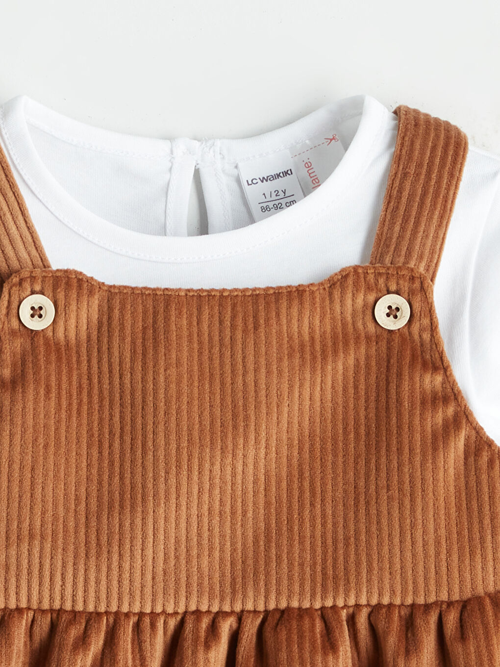 Kahverengi Bisiklet Yaka Basic Kız Çocuk Tişört ve Salopet-2