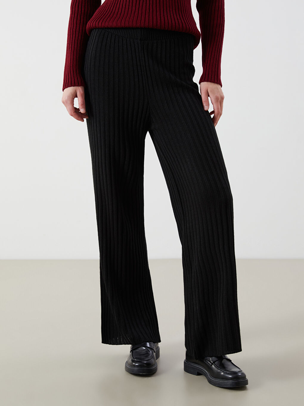 Elasticated Waist Women's Knitwear Trousers-1