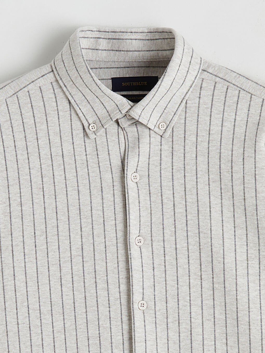 Ekru Çizgili Uzun Kollu Erkek Gömlek-5