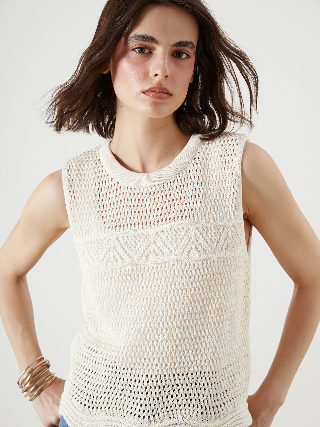 LCW Vision Crew Neck Hole-Knitted Women's Knit Tank Top -W5GI11Z8-FDU