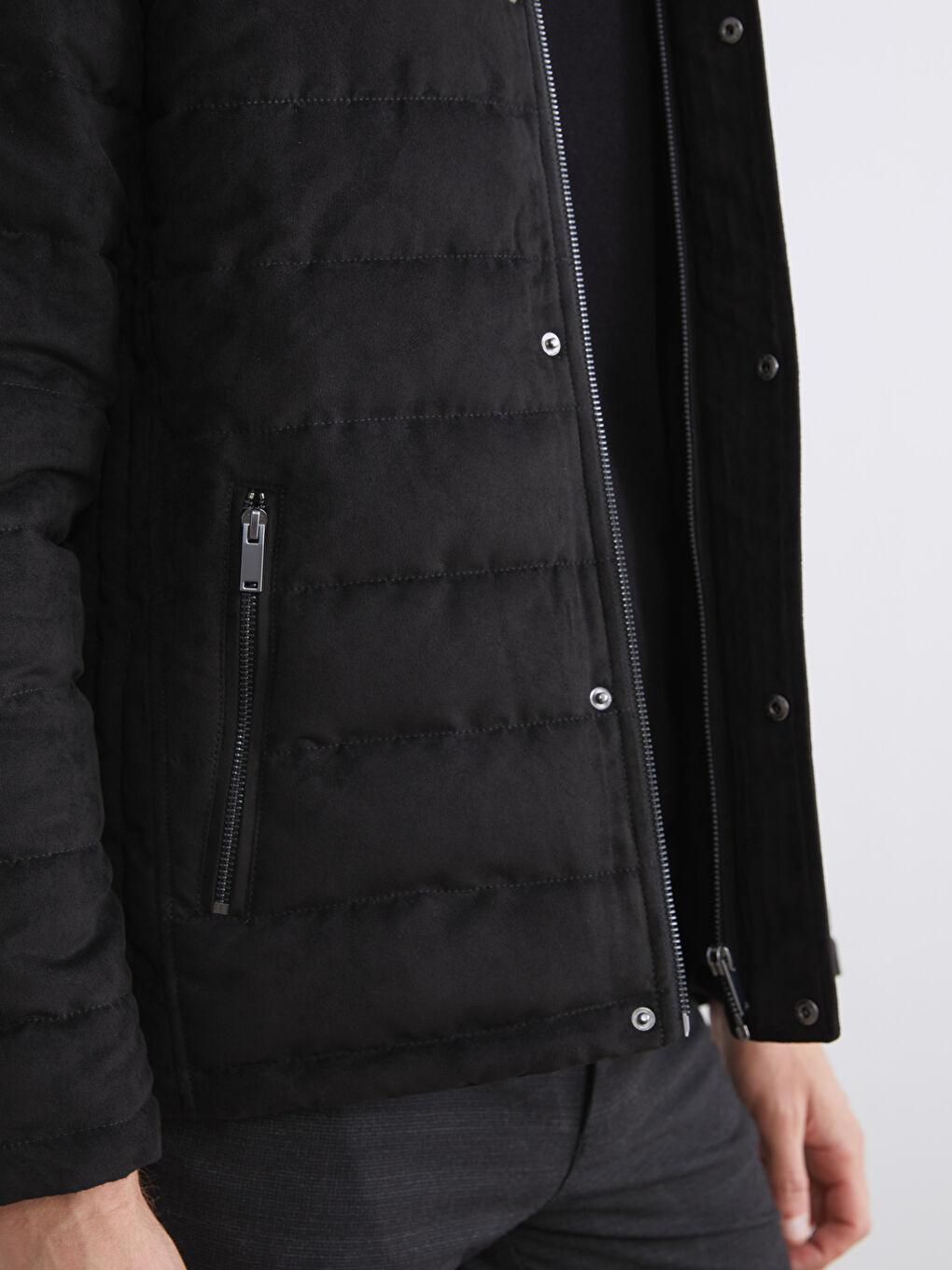 Siyah Slim Fit Dik Yaka Süet Erkek Mont-2