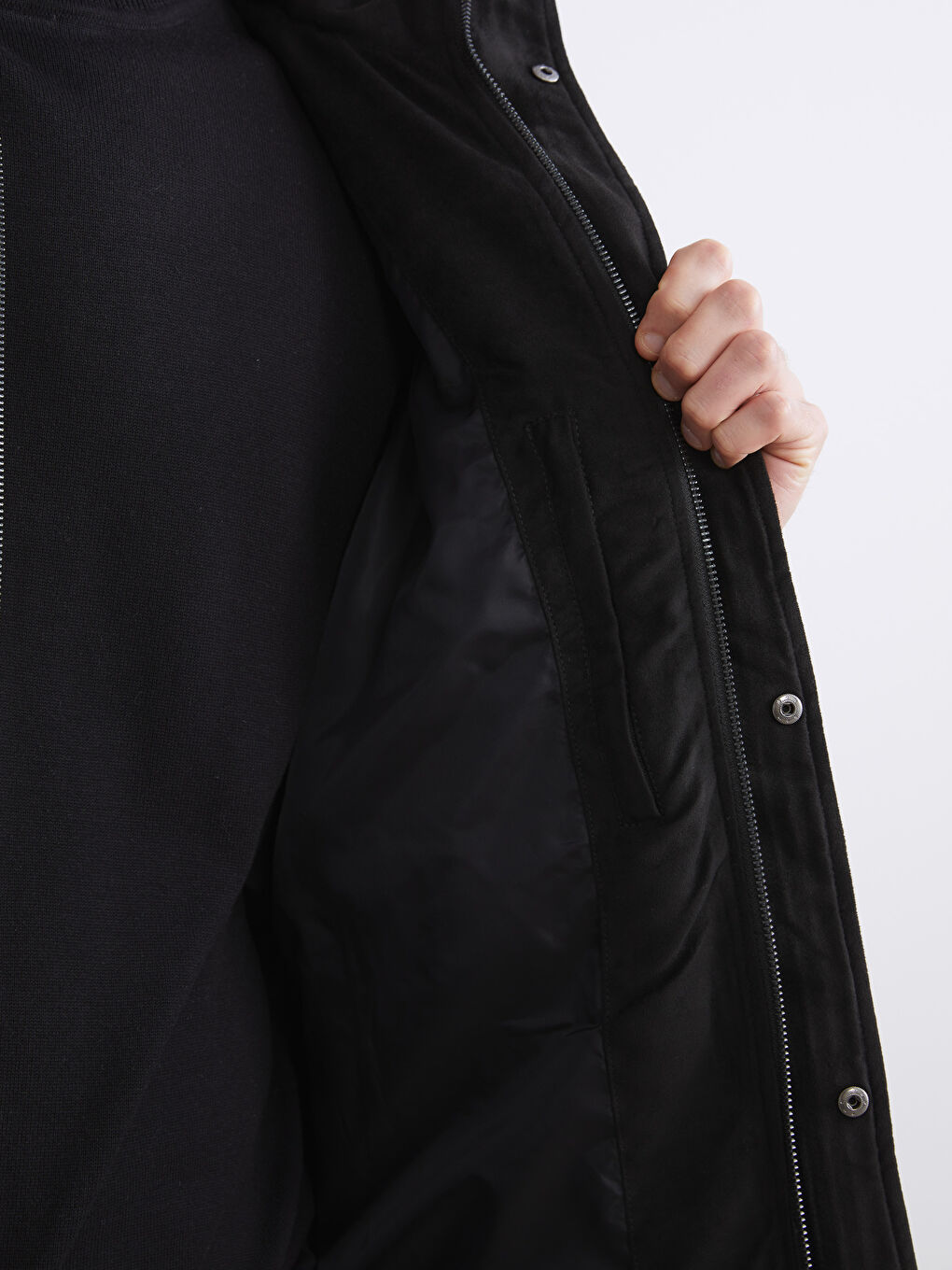 Siyah Slim Fit Dik Yaka Süet Erkek Mont-3