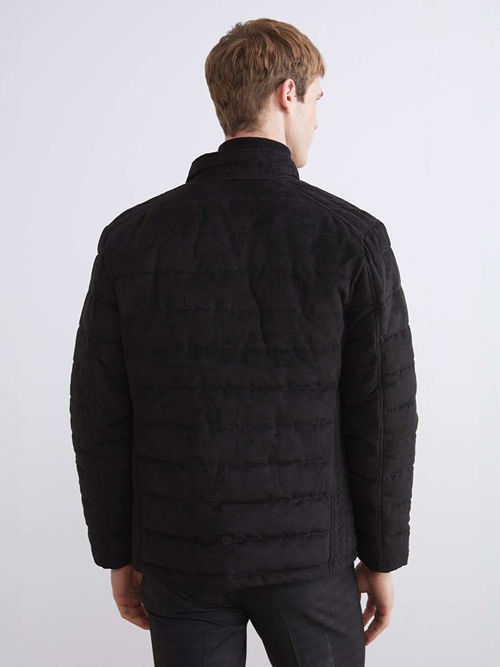 Siyah Slim Fit Dik Yaka Süet Erkek Mont-4