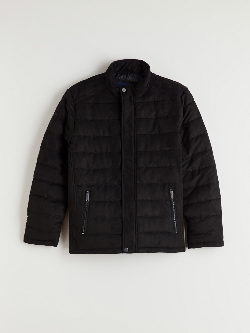 Siyah Slim Fit Dik Yaka Süet Erkek Mont-5