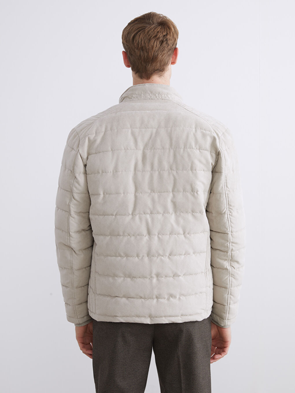 Bej Slim Fit Dik Yaka Süet Erkek Mont-4