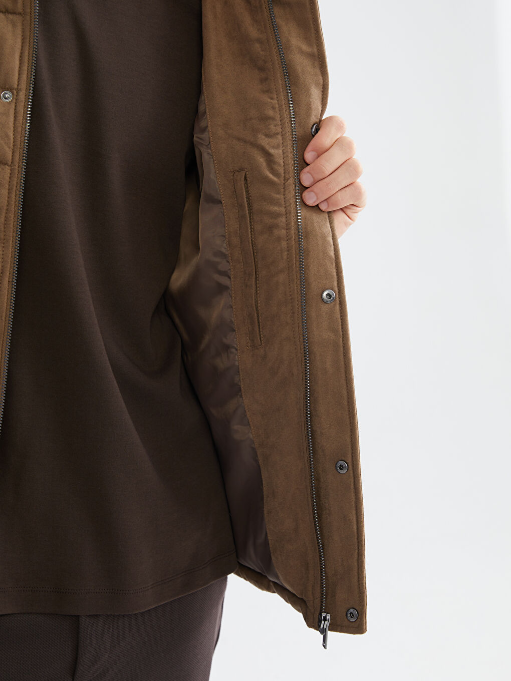 Kahverengi Slim Fit Dik Yaka Süet Erkek Mont-2