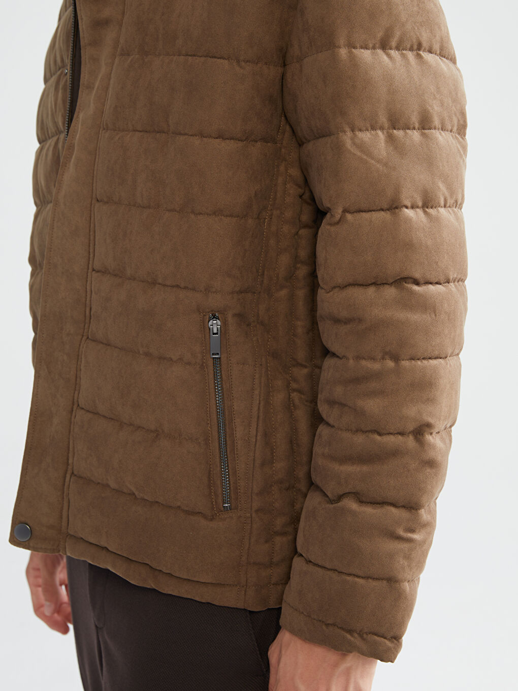 Kahverengi Slim Fit Dik Yaka Süet Erkek Mont-3