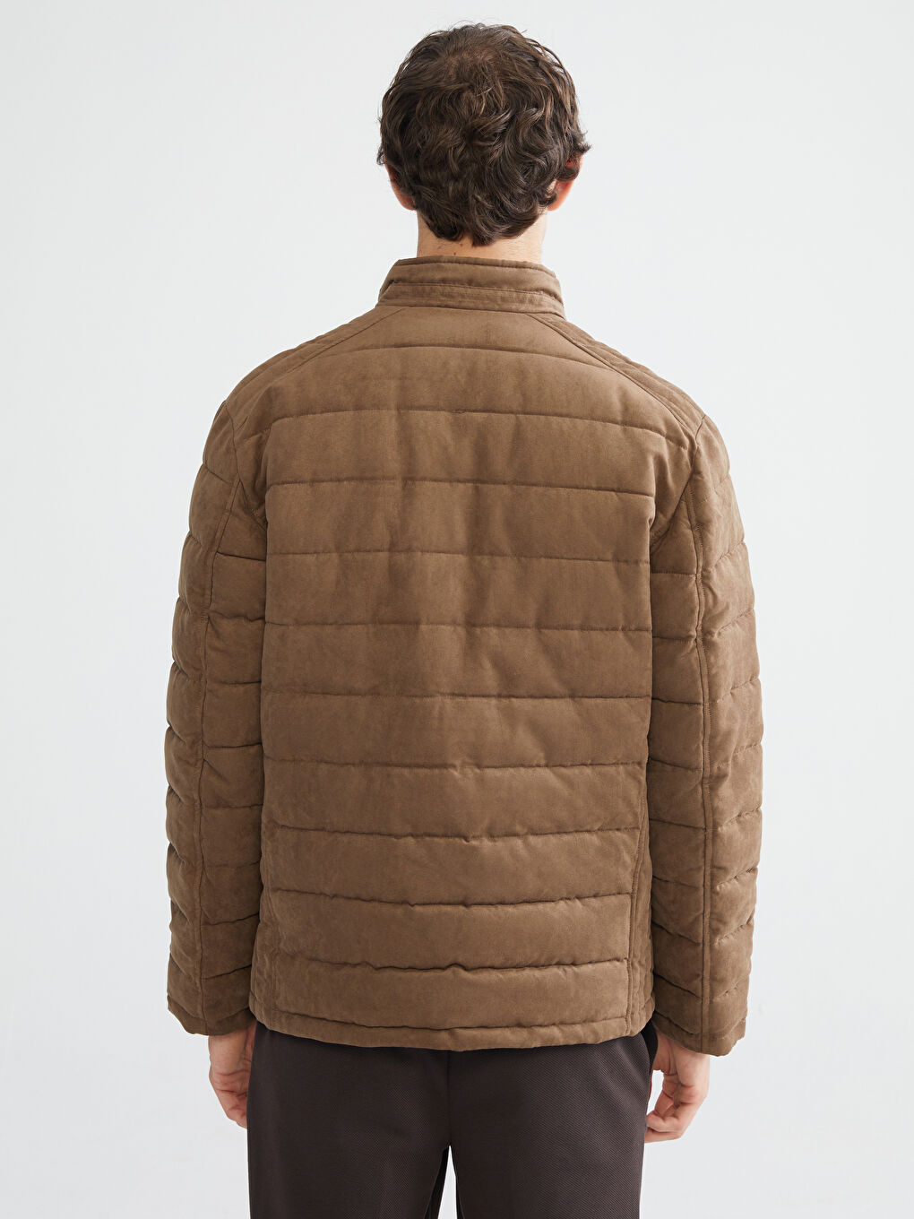 Kahverengi Slim Fit Dik Yaka Süet Erkek Mont-4