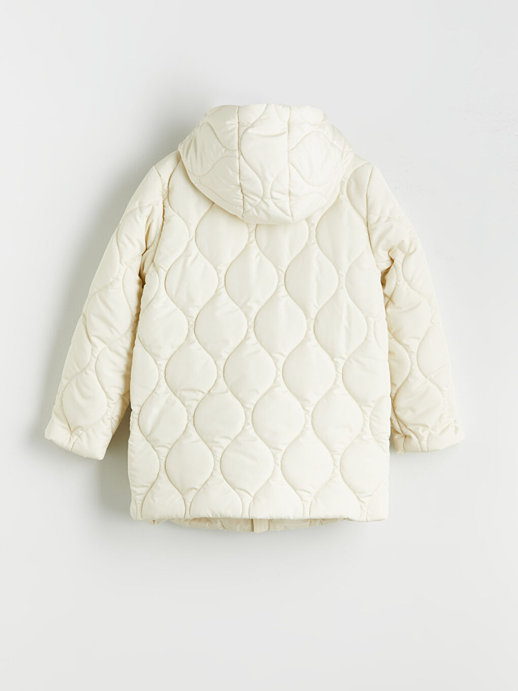 Ekru Kapüşonlu Kapitone Desenli Kız Çocuk Mont-1
