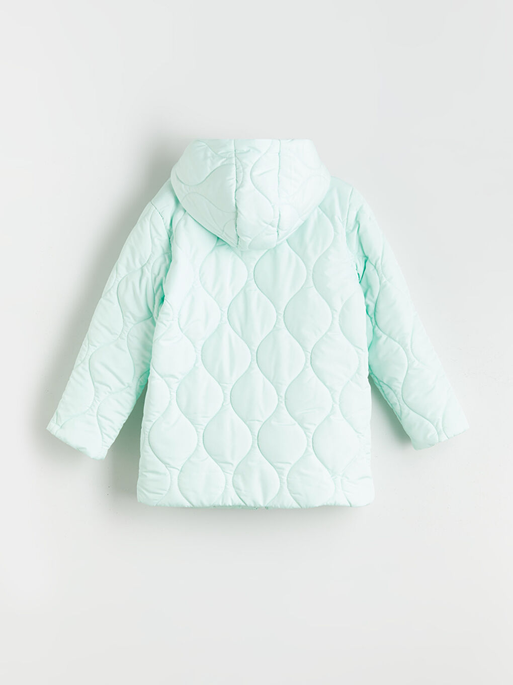 Yeşil Kapüşonlu Kapitone Desenli Kız Çocuk Mont-1