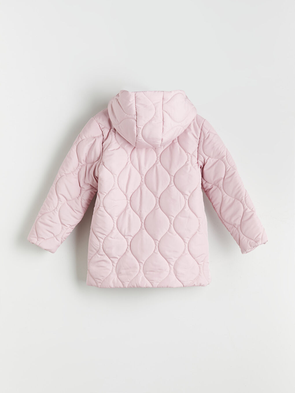 Pembe Kapüşonlu Kapitone Desenli Kız Çocuk Mont-1