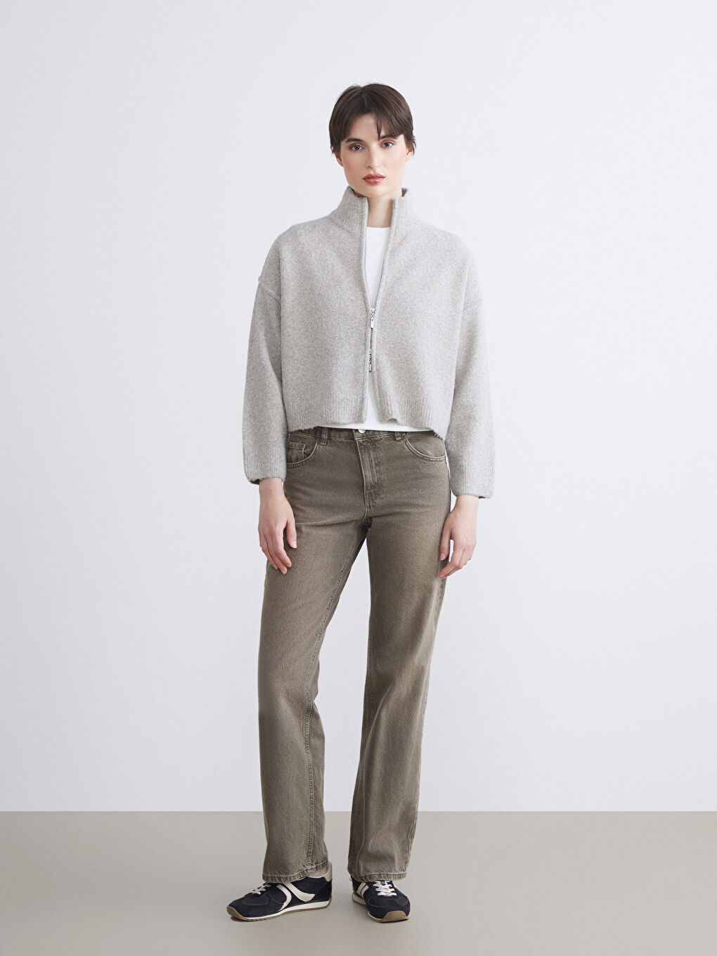 Funnel Neck Women's Knitwear Cardigan-1
