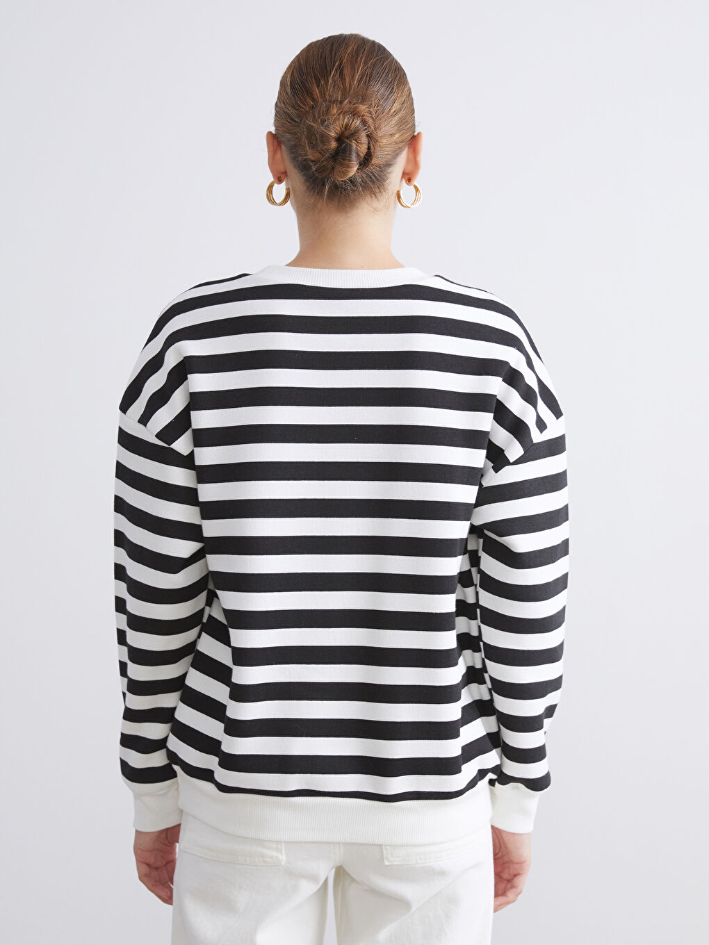 Crew Neck Striped Oversize Women's Sweatshirt-3