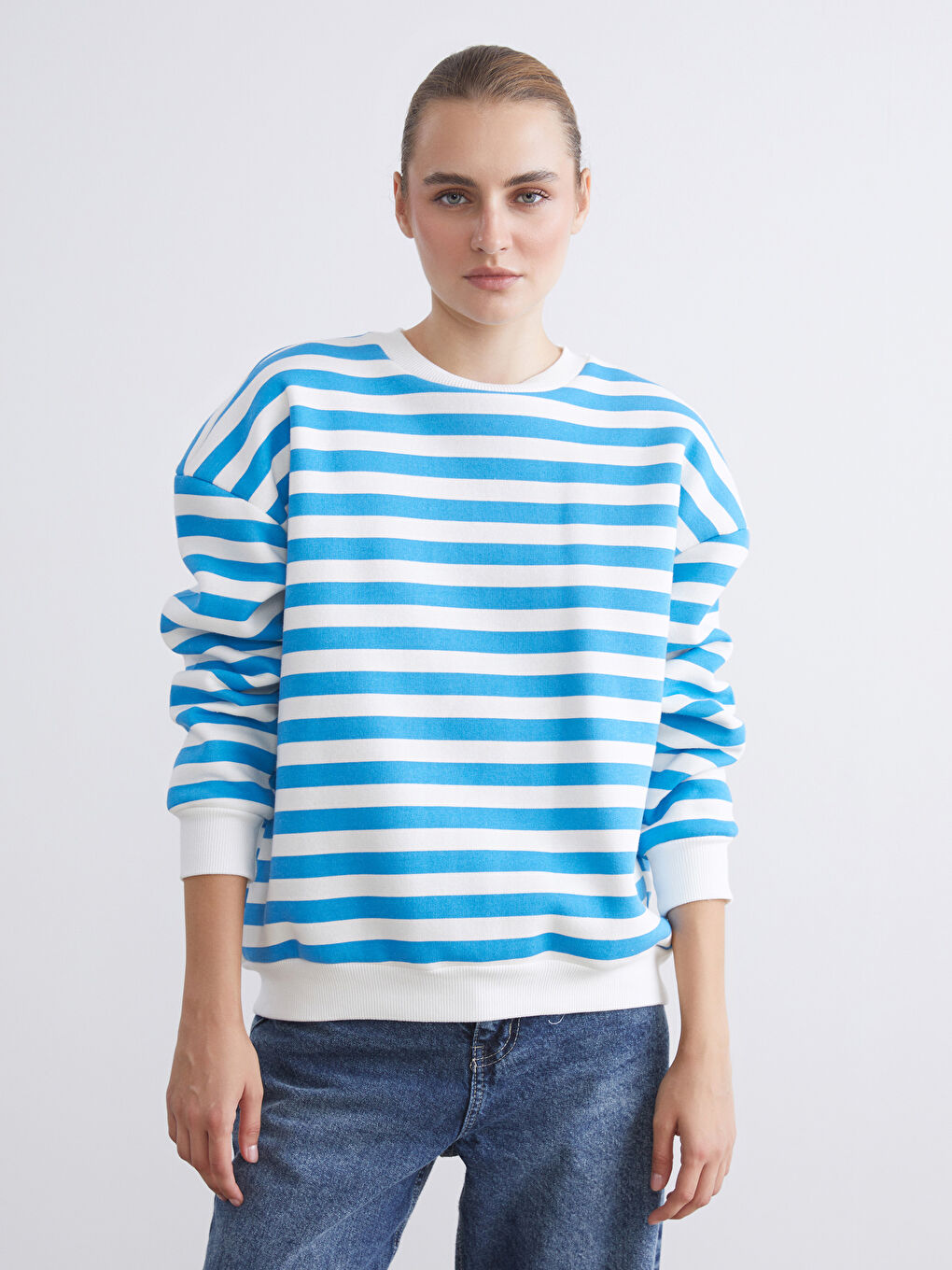 Crew Neck Striped Oversize Women's Sweatshirt