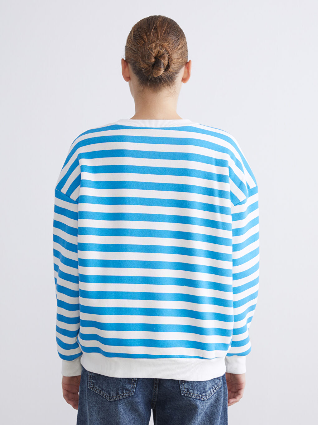 Crew Neck Striped Oversize Women's Sweatshirt-3