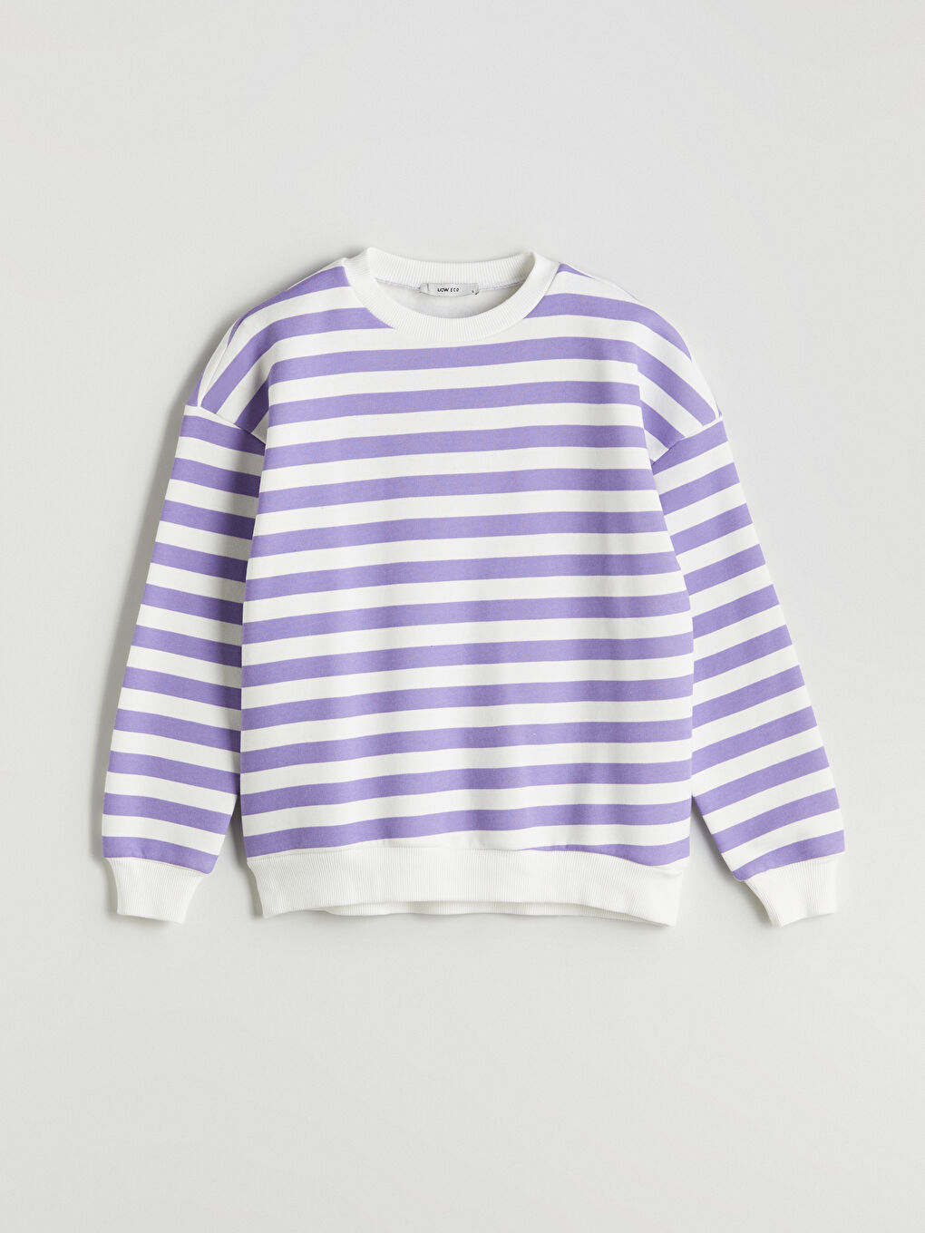 Lila Bisiklet Yaka Çizgili Oversize Kadın Sweatshirt-4