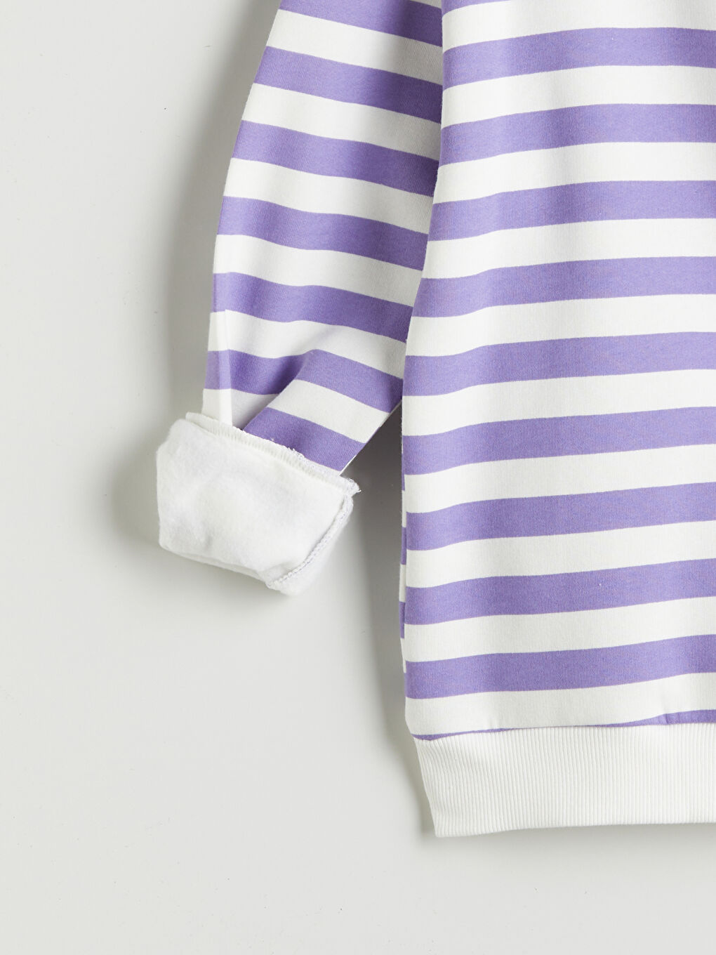 Lila Bisiklet Yaka Çizgili Oversize Kadın Sweatshirt-5