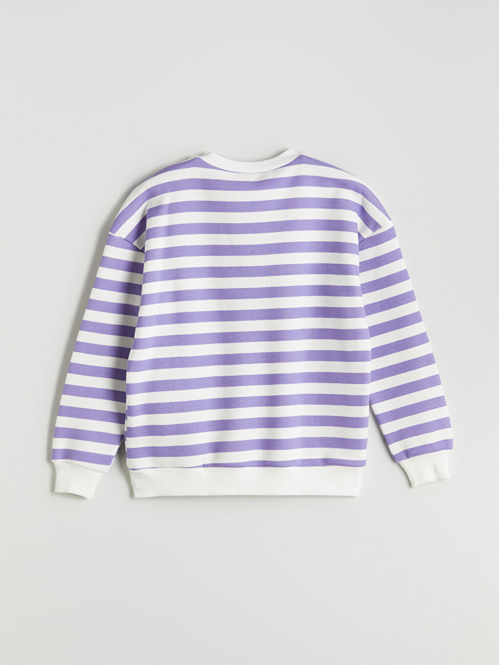 Lila Bisiklet Yaka Çizgili Oversize Kadın Sweatshirt-6