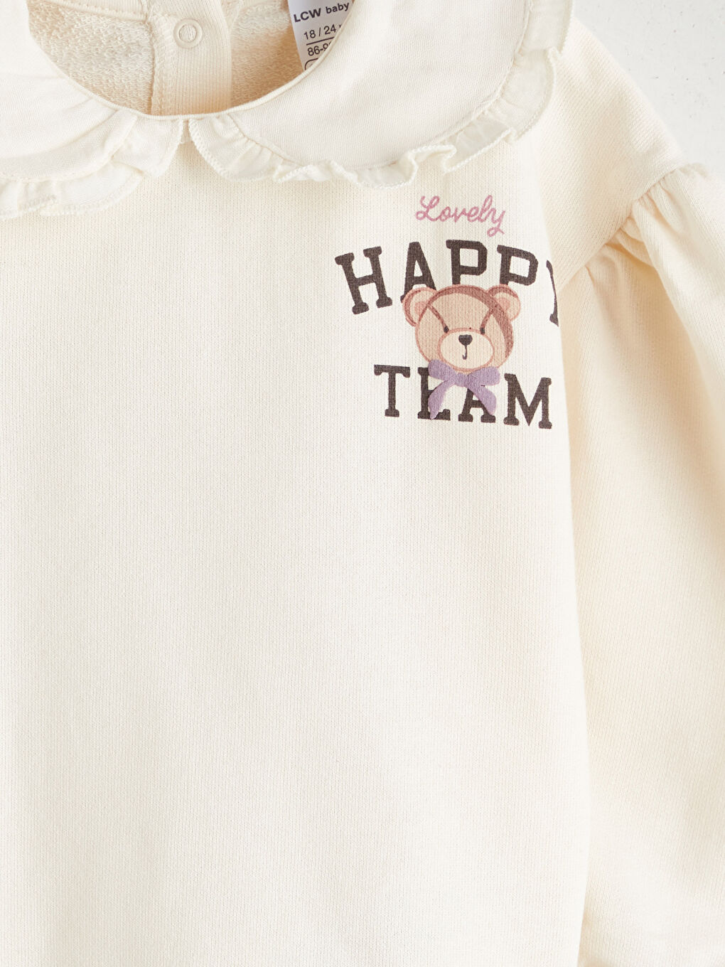 Ekru Bebe Yaka Baskılı Kız Bebek Sweatshirt-2