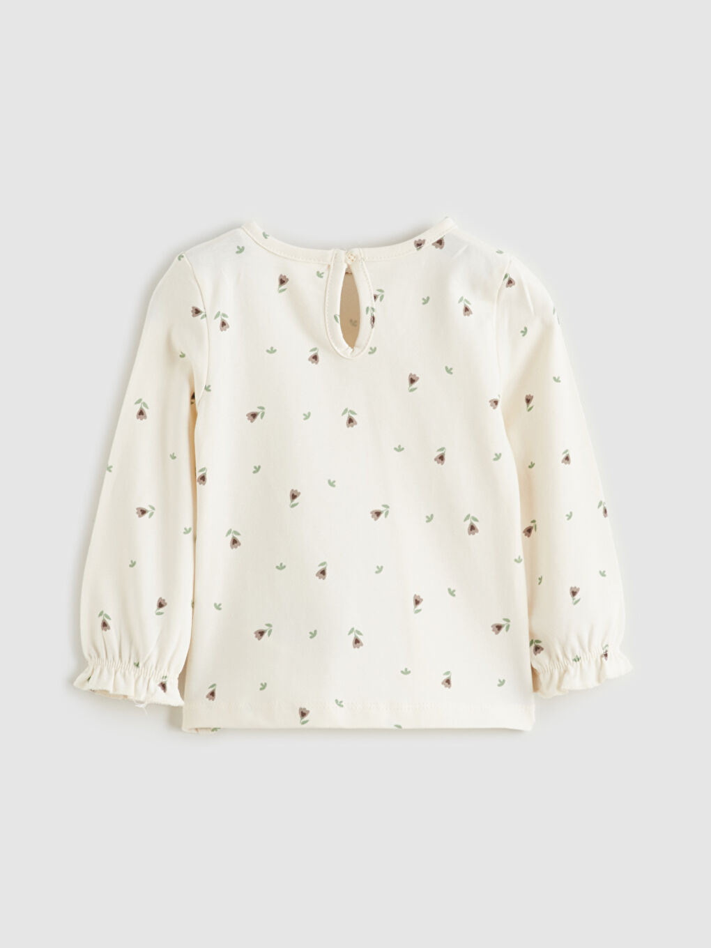 Ekru Bisiklet Yaka Çiçekli Kız Bebek Bluz-1