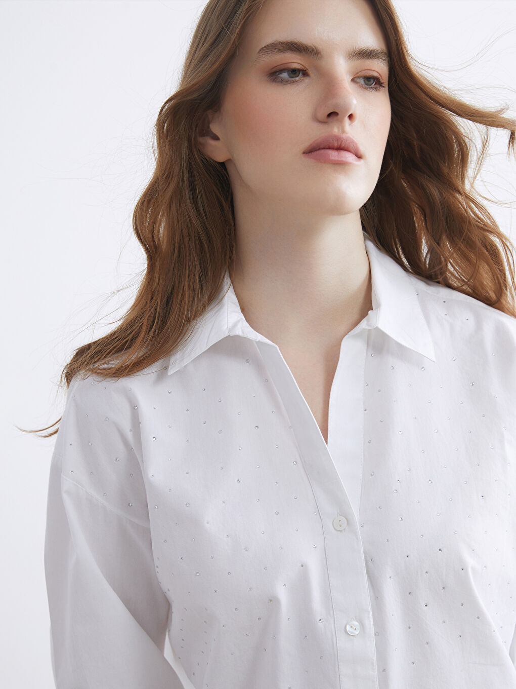 Loose Fit Rhinestone Embellished Women's Shirt-1
